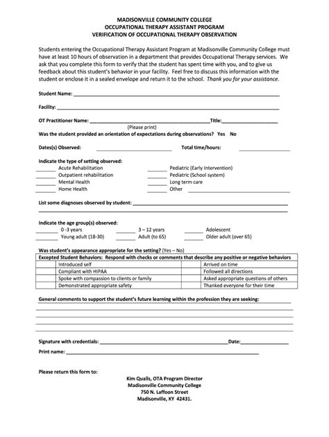 Fillable Online madisonville kctcs OTA Applicant Verification of ...