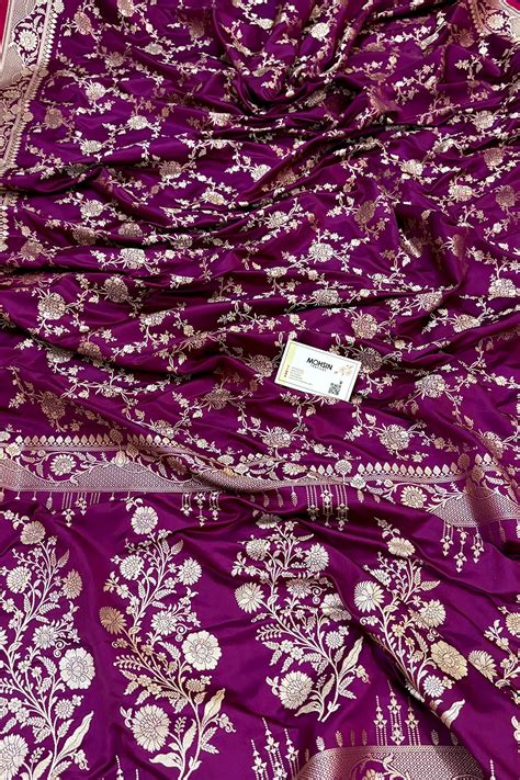 Purple Jhanjaal Katan Silk Banarasi Saree – Mohsin Textiles