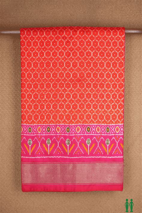 Allover Printed Design Reddish Orange Pochampally Silk Saree – Sundari ...