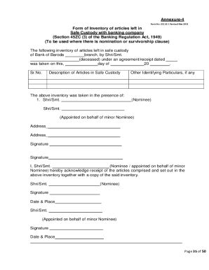 Fillable Online Annexure-4 Form of Inventory of articles left in Safe ...