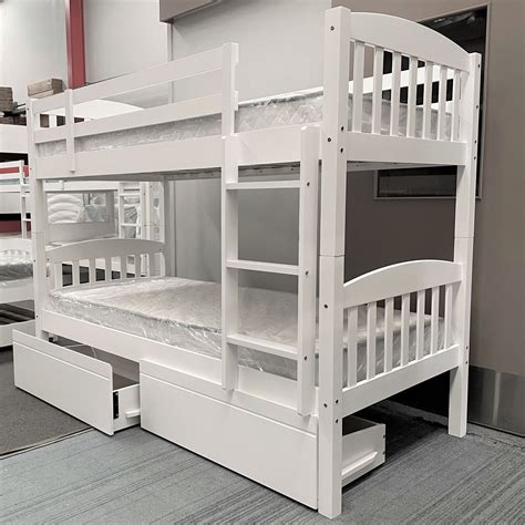 Miki Hardwood Bunk Bed with Drawers & Mattresses | Single White