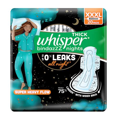 Buy Whisper Bindazzz Nights 20 XXXL Sanitary Pads, Upto 0% Leaks All ...