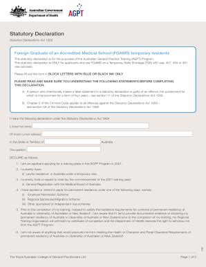 Fillable Online Statutory Declaration - RACGP Fax Email Print - pdfFiller