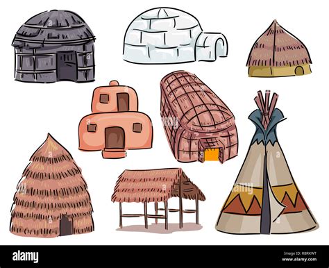 Illustration of Different Native American Houses from Teepee to Igloo ...