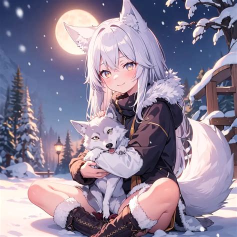 Anime Girl With Pet Wolf