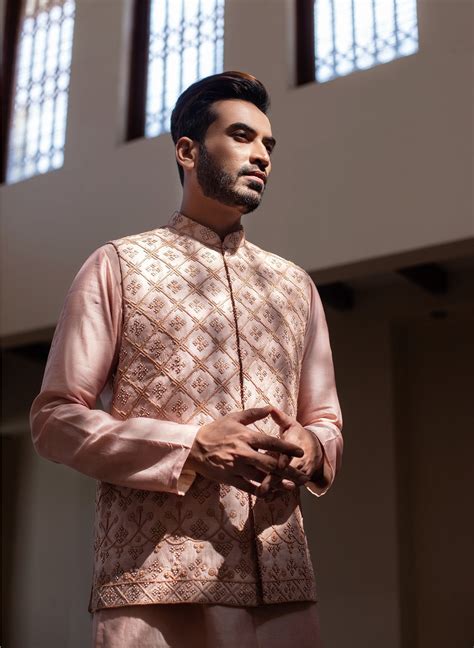 Rose Pink Zari Jacket Kurta Set – Darshika Menswear