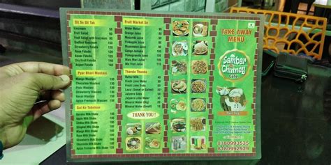 Menu at Sambar and Chutney Cafe, Pune
