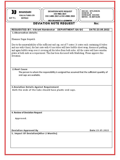 Image result for Deviation Note