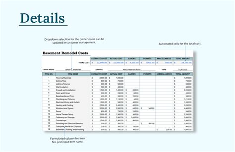 Basement Remodel Costs Template - Download in Excel, Google Sheets ...