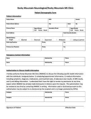 Patient Demographic Form - Blank Fillable Template | Fill Out, Print ...