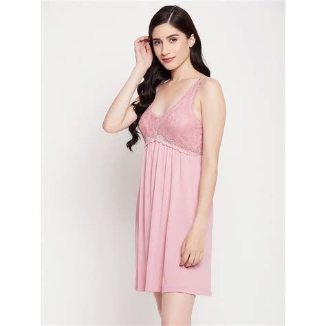 Buy Clovia Cotton Solid Short Night Dress Pink Online