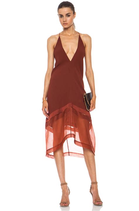 Stella McCartney V-Neck Acetate-Blend Cami Dress in Terracotta | FWRD