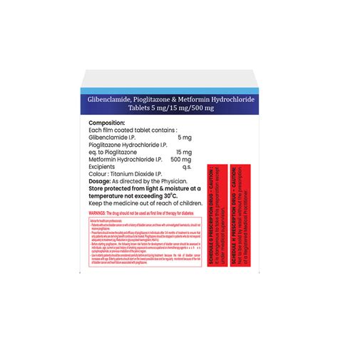 Glibenclamide 5 mg, Metformin 500 mg & Pioglitazone 15 mg Tablet Uses ...