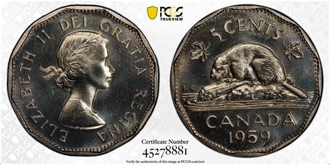 PCGS Graded MS65 Canada 1959 Five Cents 5C Elizabeth II Uncirculated ...