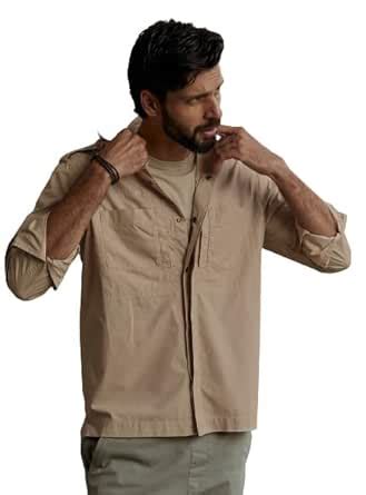 Andamen Men Khaki Full Sleeve Overshirt with Epaulettes (Khaki, S ...