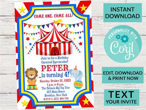 Carnival Ticket Birthday Invitation Circus Party Circus | Etsy