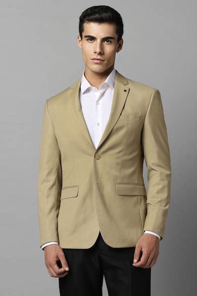 Buy Men Khaki Slim Fit Textured Formal Blazer Online - 932474 | Louis ...