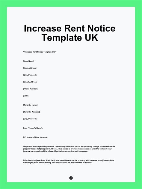 Increase Rent Notice Template UK