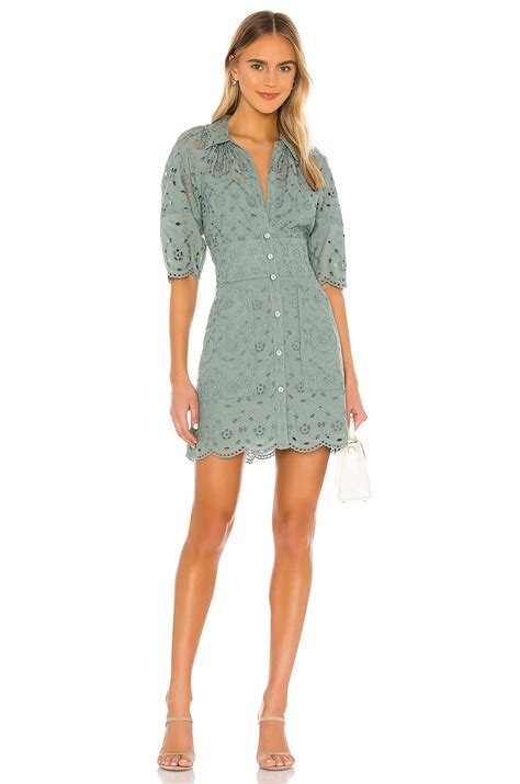 Rebecca Taylor Short Sleeve Mina Eyelet Dress in Spruce | REVOLVE