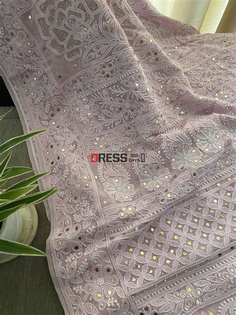 Pink Lucknowi Chikankari Mukaish Saree – Dress365days