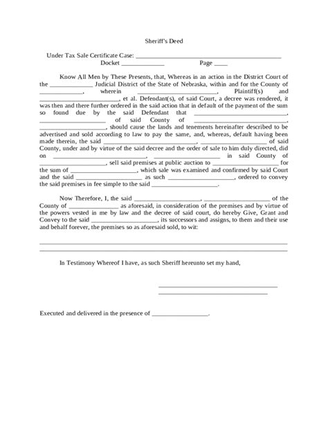 Sheriff's Deed Nebraska - Blank Fillable Template | Fill Out, Print ...