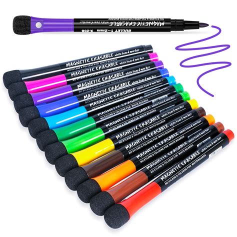 Magnetic Dry Erase Markers Fine Point Tip, 12 Colors White Board ...