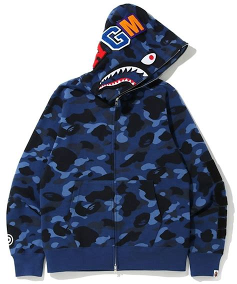 BAPE Color Camo Detachable Shark Full Zip Hoodie Blue - SS20