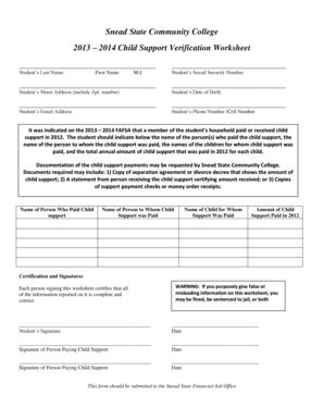 Fillable Online snead Child Support Verification Form - Snead State ...