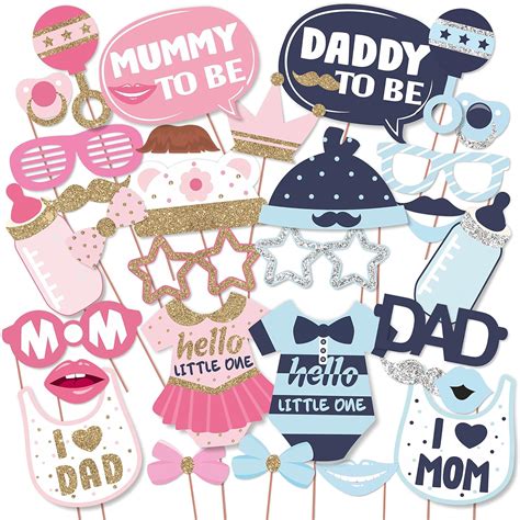 Wobbox Baby Shower Photo Booth Party Props DIY Kit, Mom & Dad, Pink ...