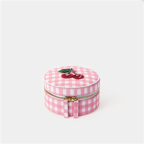 Pink Round Cherry Gingham Jewellery Box - Accessorize India