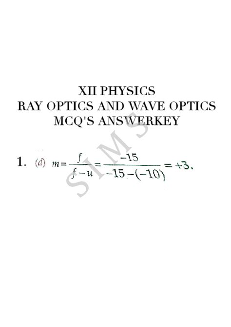 RAY Optics AND WAVE Optics MCQ'S Answerkey - B.Tech (CSE) - Studocu