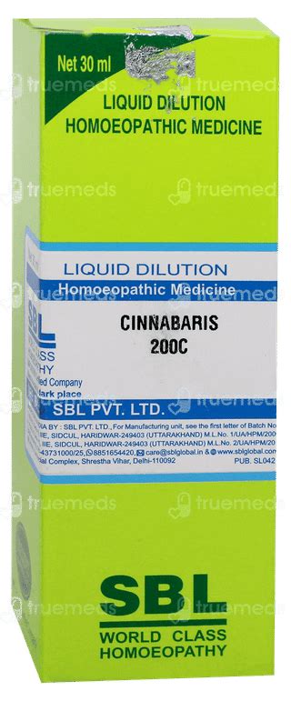 Sbl Cinnabaris 200 C Dilution 30 Ml - Uses, Side Effects, Dosage, Price ...