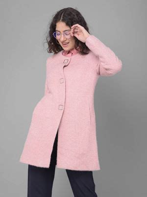Buy CRIMSOUNE CLUB Womens Pink Round Neck Overcoat Online