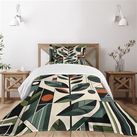 Ambesonne Mid Century Modern Quilted Bedspread Set 2 Pcs, Futurist Boho ...