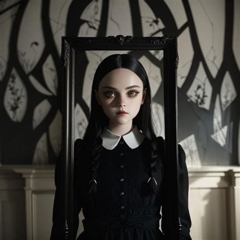 See related image detail. Premium AI Image | Wednesday Addams black and white photo