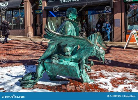 Boston, USA- March 01, 2019: the Life-sized Statue of Edgar Allan Poe ...