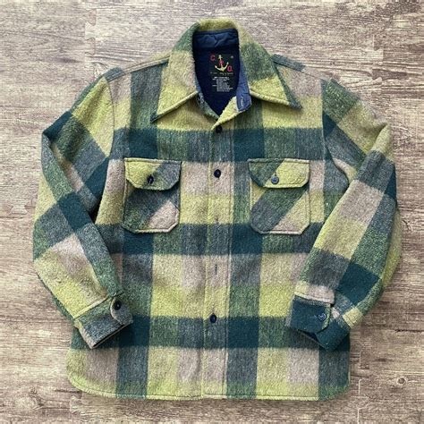 Vintage Vintage 1970s CPO Wool Flannel Shirt Jacket Green Blue M | Grailed
