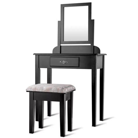 Costway Makeup Desk Vanity Dressing Table Square Stool 1 Large Black