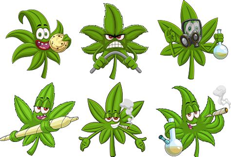 Funny Marijuana Leaf Cartoon Characters Vector Hand Drawn Collection ...