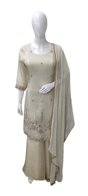 Gold shimmer heavy detailing sharara suit set– Aashvi Couture