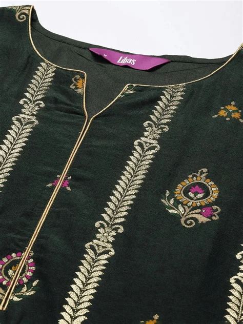 Buy Green Embroidered Silk Blend Straight Kurta With Palazzos & Dupatta ...