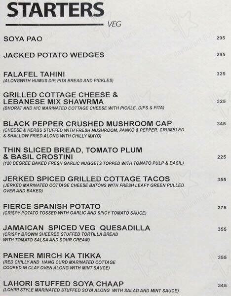 Menu at The Arena, New Delhi, Ansal Plaza