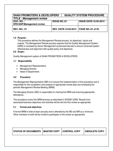 Image result for Management Review Procedure Example