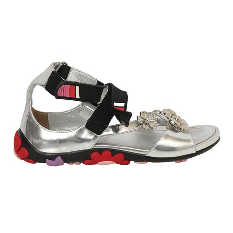 Shop Pre Owned Authentic Prada Silver Patent Leather Floral Embellished ...
