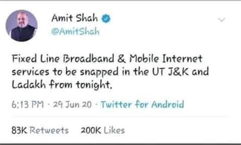 Amit Shah's false tweet goes viral with statement to shut down internet ...