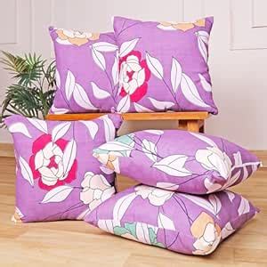 Buy STITCHNEST Set of 5 Cushion Covers | Purple Floral Print | Soft ...