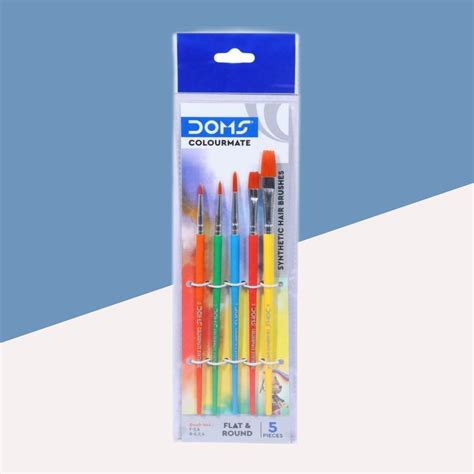 Doms Colourmate Synthetic Hair Brushes Set Round & Flat ( Pack of 5 ...
