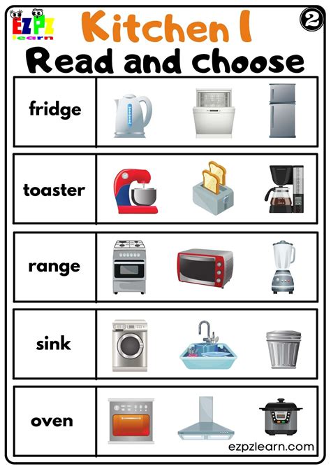 Kitchen Appliances Read and Choose Worksheet for Homeschool and ESL PDF Download Set 2 ...