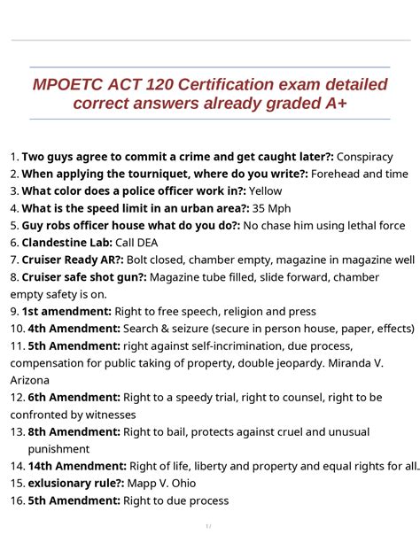 MPOETC ACT 120 Certification exam detailed correct answers already ...