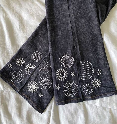 Shashiko Embroidery on Denim Jeans